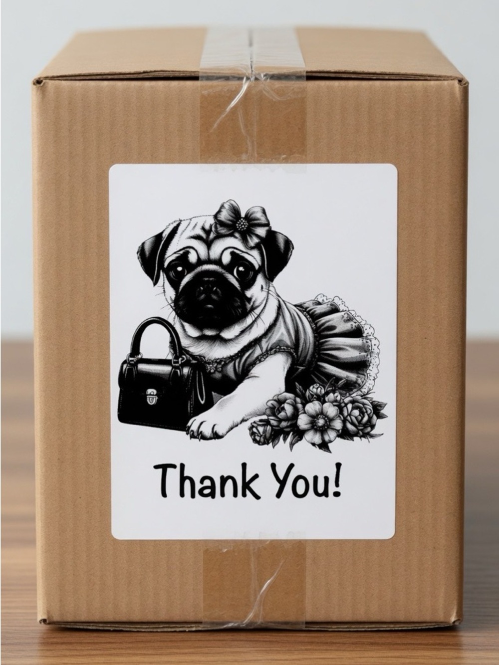 Pug Thank You Labels 4”x6”-100ct.